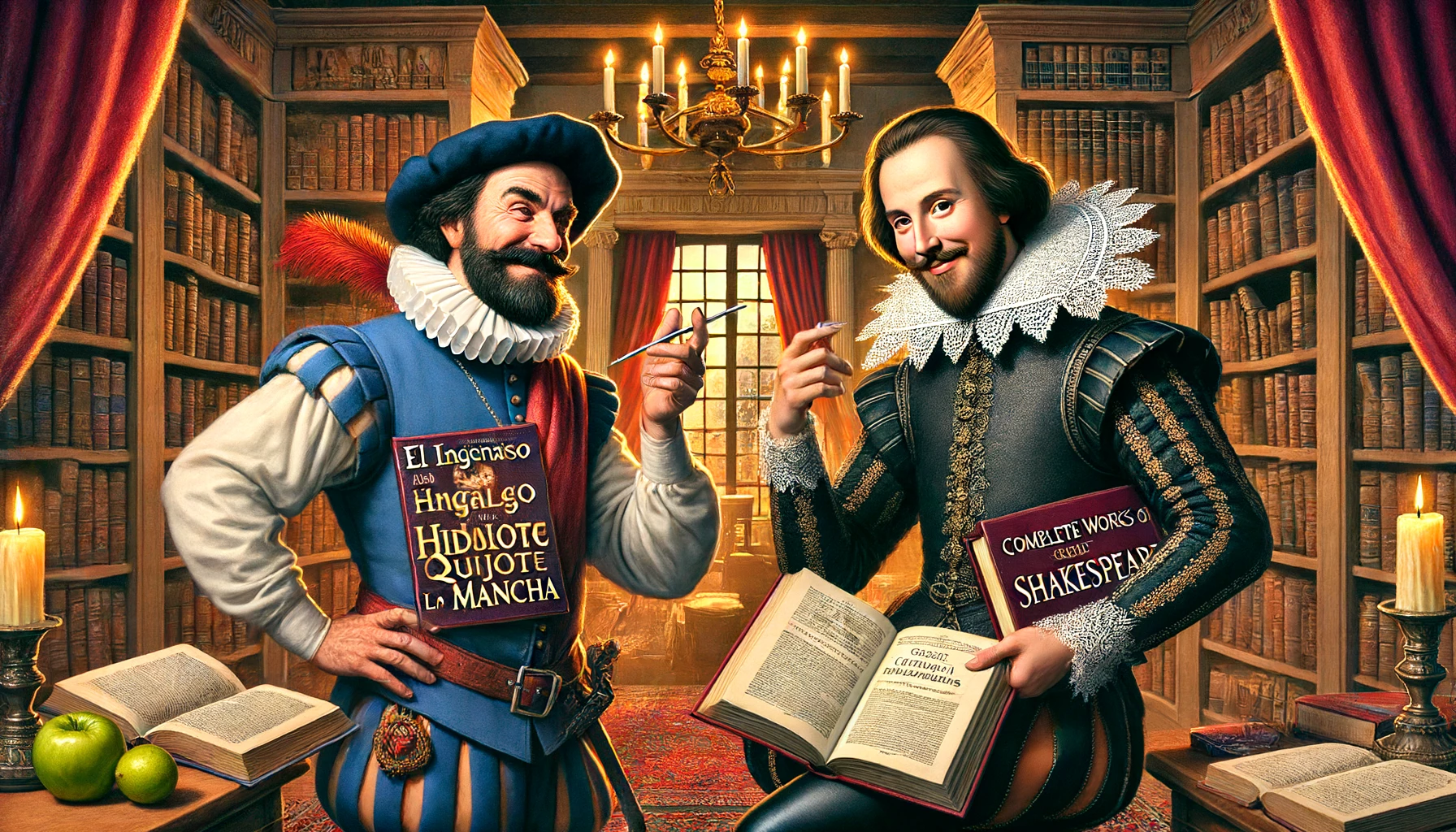 Cervantes y Shakespeare en una librería de su época